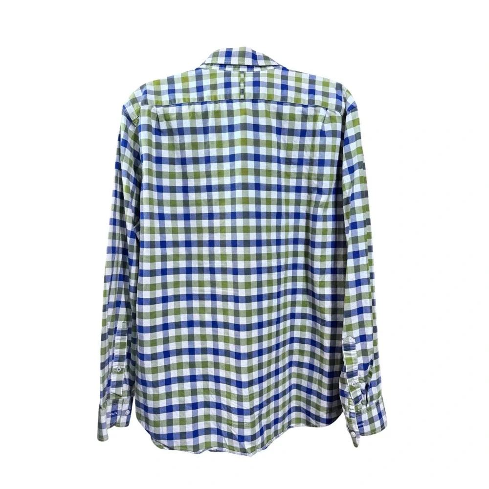 Banana Republic Oxford Shirt Woven Green Blue Gingham XL Slim Fit Button Down